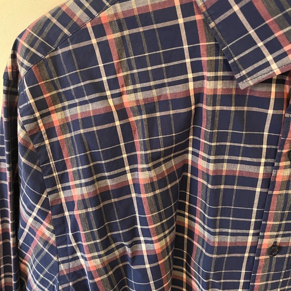 Bloomingdale’s navy and pink plaid button down - Picture 3 of 3